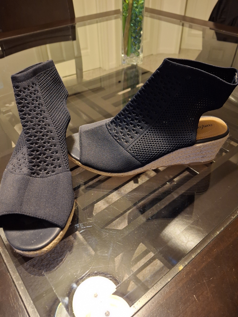 Comfortview Blue Knit Open-Toe Wedge Sandals